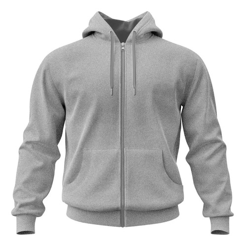 Blusa De Frio Cinza Grosso Canguru Com Zíper Masculino Full