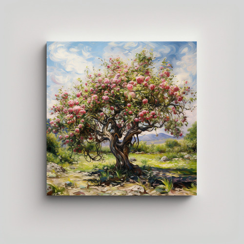 70x70cm Cuadro Tonos Vida A Árbol Manzana Bastidor Madera