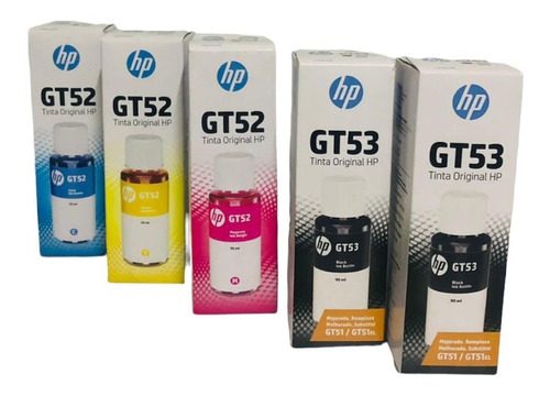 Pack Kit 5 Botellas De Tinta Hp Gt53, Gt52 Bk Y Colores 