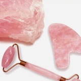 Juego De 2 Rodillos Faciales De Cuarzo Rosa Y Gua Sha Para D