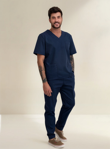 Pijama Cirúrgico Conjunto Hospitalar Scrub Masculino Azul