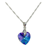 Collar Corazon Cristal Lila Violeta Tornasol Plata 925 Caja