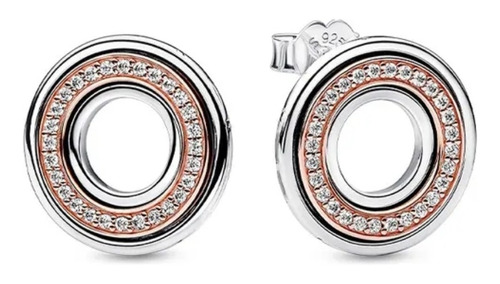 Aretes De Plata Con Diseño Circulo 2 Tonos Original Pandora