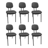 Kit 06 Cadeiras De Escritorio Secretaria Fixa Esfotada Couro Cor Cinza Mesclado Preto Material Do Estofamento Tecido Jserrano