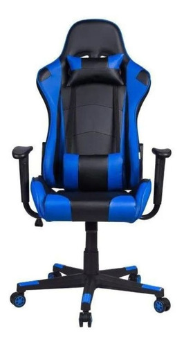 Cadeira Gamer Reclinável Em Couro Pu Preta E Azul Pel-3012