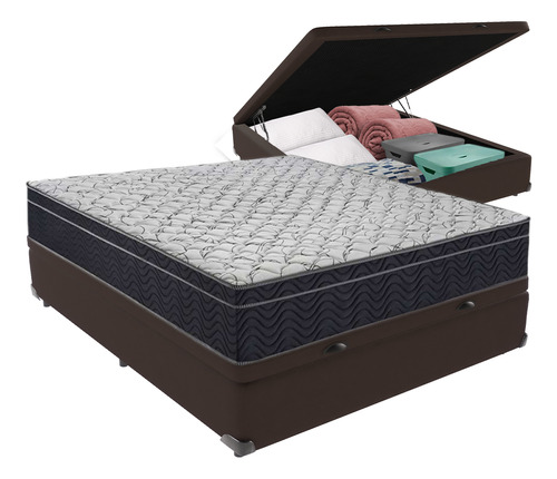 Conjunto Cama Marrom Viúvo Box Com Baú E Colchão Airtech D45