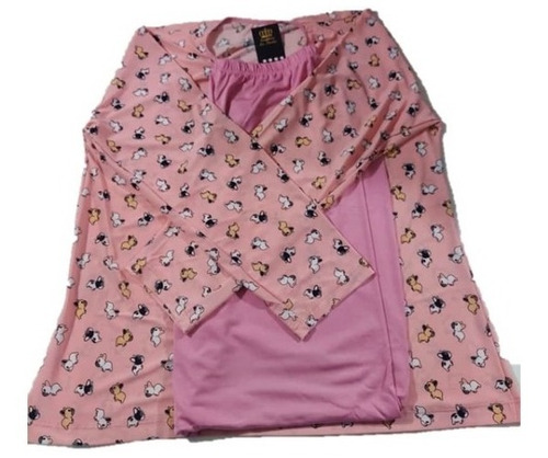 Kit 2 Pijama Feminino Malha Liganete Plus Size Frio Inverno