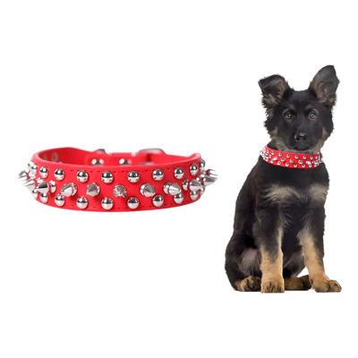 Collar Para Perro Con Picos Metal Tipo Cuero Con Estilo Rudo Color Rojo Tamaño Del Collar Mediano (m)