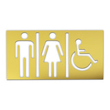 Placa Acrílico Para Banheiro Acessível Pne Dourado Espelhado