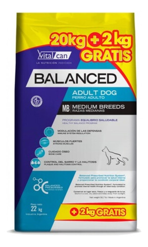  Alimento Vitalcan Balanced Perro Adulto Raza Mediana 22kg