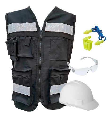 Kit De Seguridad (casco, Chaleco Reflejante, Lente, Tapones)