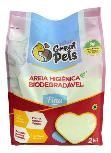 Areia Fina Higiênica Biodegradável Para Gatos 2kg Great Pets