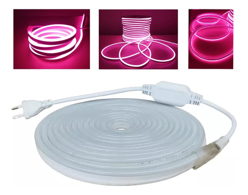 Mangueira Led Neon Rosa 26m 8x16mm Flex Alto Brilho 110/220v