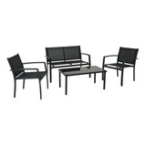 Juego De Jardin Sillas Sillon Mesa 4 Piezas Acero Negro