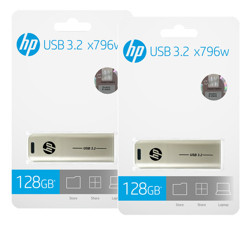 2 Piezas Memoria Flash Usb Hp X796w 128gb Usb3.2 Metálico