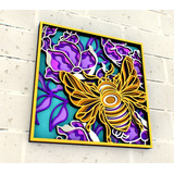 Cuadro Decorativo Abeja Jardin Floral Multicapa Madera