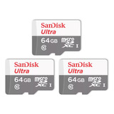 Kit 3 Cartão Memória Micro Sd Sandisk 64gb Classe 10 Ultra