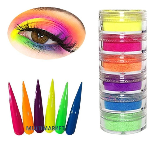 Polvo Pigmento Neon Uñas Maquillaje Torre 6 Colores