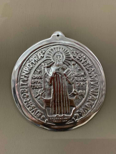 Medalla San Benito De Pared Grande 19 Cm Pewter