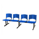 Cadeira Longarina Plástica 4 Lugares Cor Azul