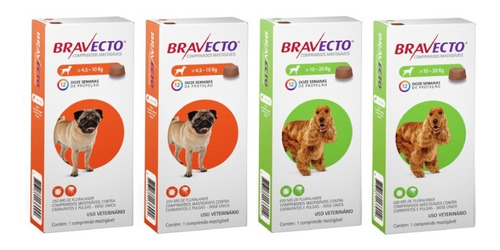 Bravecto Combo ( 2 ) 4,5 A 10kg ( 2 ) De 10 A 20k