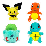 Kit De Peluche Pokémon Bulbasaur Squirtle Charmander Pichu Gs Azul Claro