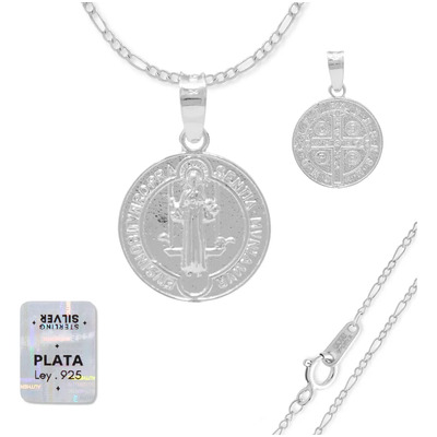 Cadena De Plata Fina 925 Con Medalla San Benito Para Mujer | Envío gratis
