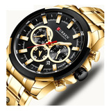 Reloj Original Curren Elegante De Lujo Deportivo Para Hombre Color De La Correa Dorado Color Del Fondo Negro