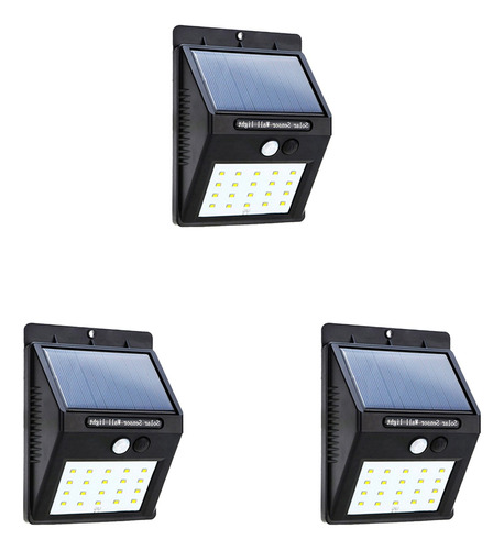 Pack 3 Foco Solar Led Con Sensor De Movimiento 5 W