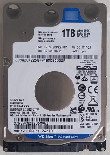 Hd Notebook Western Digital Blue 1000gb Wd10spzx-24z10t1 Wxn2e20dm9w3