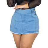 Short Saia Jeans Feminino Plus Size Com Lycra 