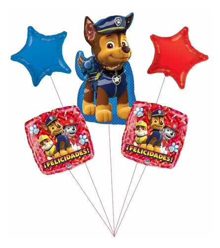 Ramillete Globos Paw Patrol Patrulla Canina Chase 1jumbo + 4