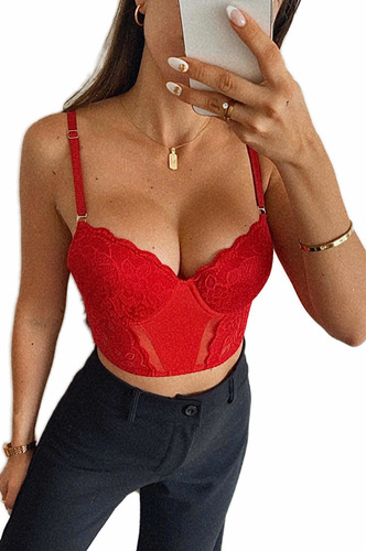 Corset Encaje Dama Bustier Tiras Adjustable Crop Top Sexy