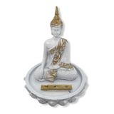 Incensário Buda Tibetano Branco Meditando Na Flor De Lotus 1