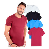 Kit 4 Camisetas Camisa Masculina Básica Slim Lisa Algodão