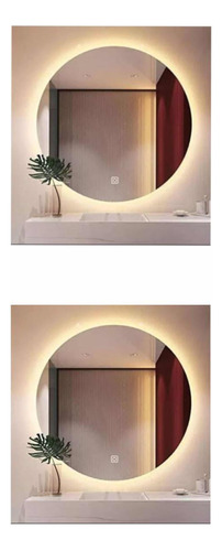 Espejo Redondo Luz Led Cálida Touch 60 Cm Diámetro 2 Piezas