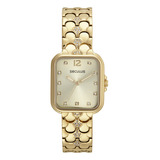 Relogio Seculus Feminino Dourado Quadrado Original Strass