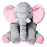 Almofada Elefante Pelúcia Cinza Rosa 60cm Travesseiro Bebê