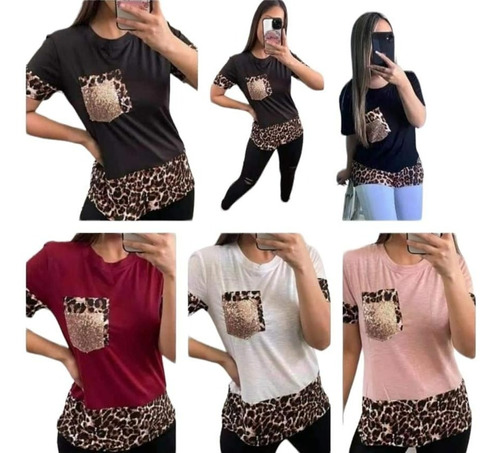 Polera Algodón Manga Corta  Bolsillo Con Brillo Mujer 1616