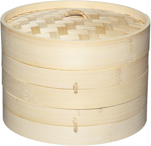 Vaporera De Bambu 2 Niveles Con Tapa 24 Cm