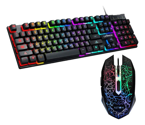 Kit Teclado E Mouse Gamer Led Rgb Usb Jogos Pc Computador Mouse Preto Teclado Preto