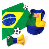 Kit Boné Pet Com Laço Copa Do Mundo Roupa Brasil  Pp/p