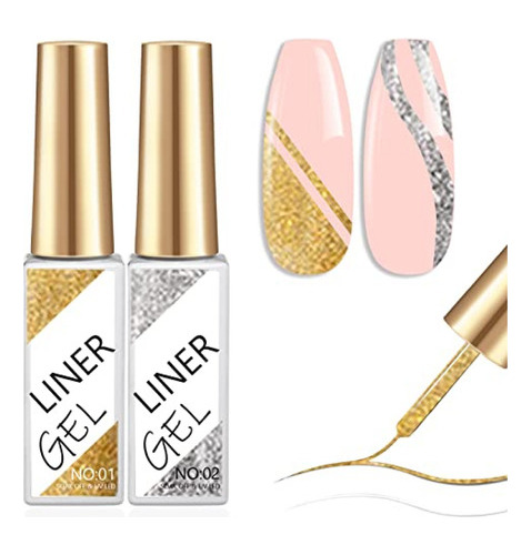 Esmalte Para Uñas Nail Art Gel Liner Glitter Grey Glod Colo