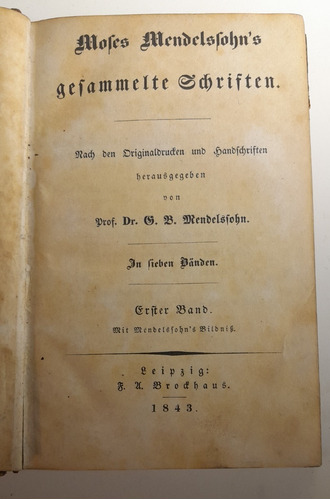 Moses Mendelssohn Gesammelte Schriften 1843 Leipzig 8 Tom A7