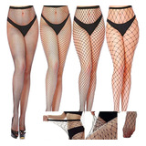 4pcs Medias Mallas De Red Negras Sexy Pantimedias Mujer