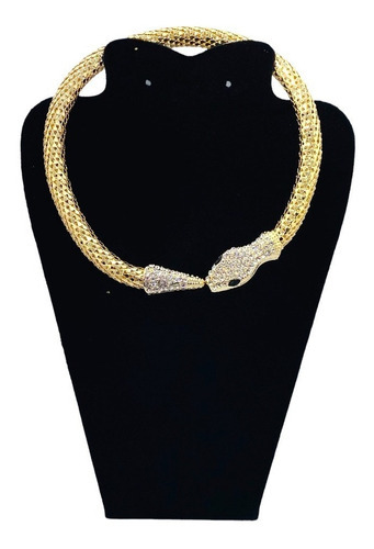 Colar Cobra Gargantilha Dourada Strass Luxo Saco Veludo Cor Dourado