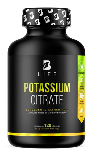 Citrato De Potasio De 120 Cápsulas. Potassium Citrate B Life