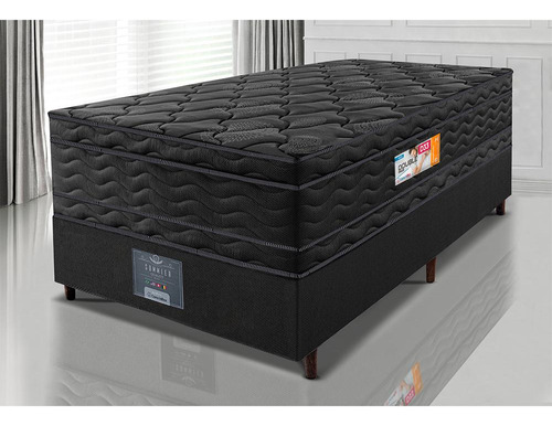 Cama Box Solteiro Colchão Ortopédico Black + Box 88x188x71 Double Face Espuma D33 Preto