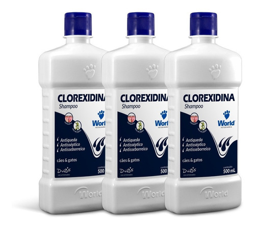 Shampoo Clorexidina Dugs 500ml World Veterinária Com 3