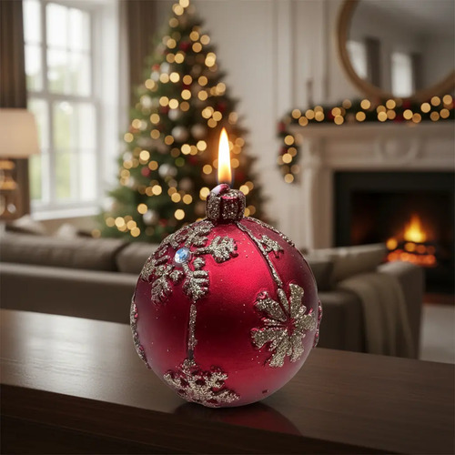 Caixa Com 2 Velas Bola De Natal Para Mesa_decoração Natalina